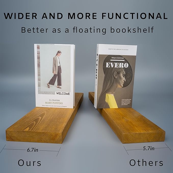 BGMG Wood Floating Shelves for Wall 30 inch Set of 2, Rustic Wooden Wall Mount Shelves for Living Room Bedroom Kitchen Farmhouse 2-30x6.7x1.25 inch- Gold Oak-Ruum Studio Home