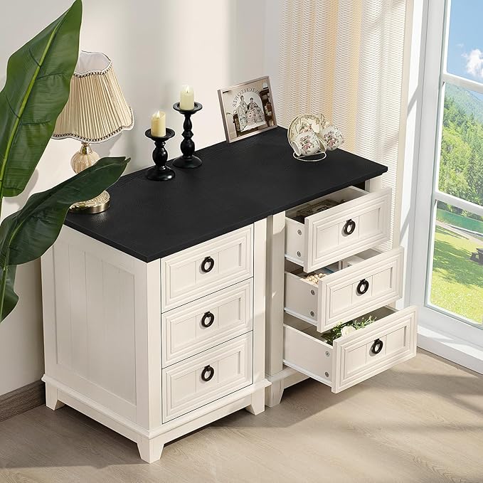 18" Farmhouse Night Stand with 3 Drawers, Wood End Table Dresser for Bedroom, White Nightstand, Bed Side Table with Metal Handle, Bedside Cabinet for Bedroom Living Room, Closet-Ruum Studio Home