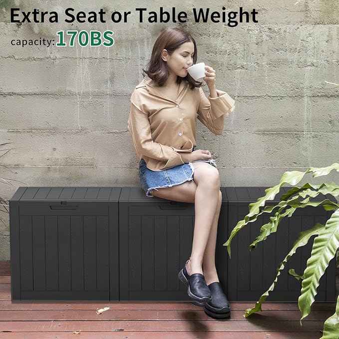 30 Gallon Resin Deck Box,Lockable Outdoor Storage Box for Patio Cushions Storage Furniture,Garden Tools,Pool Supplies, Weatherproof and UV Resistant- Black-Ruum Studio Home