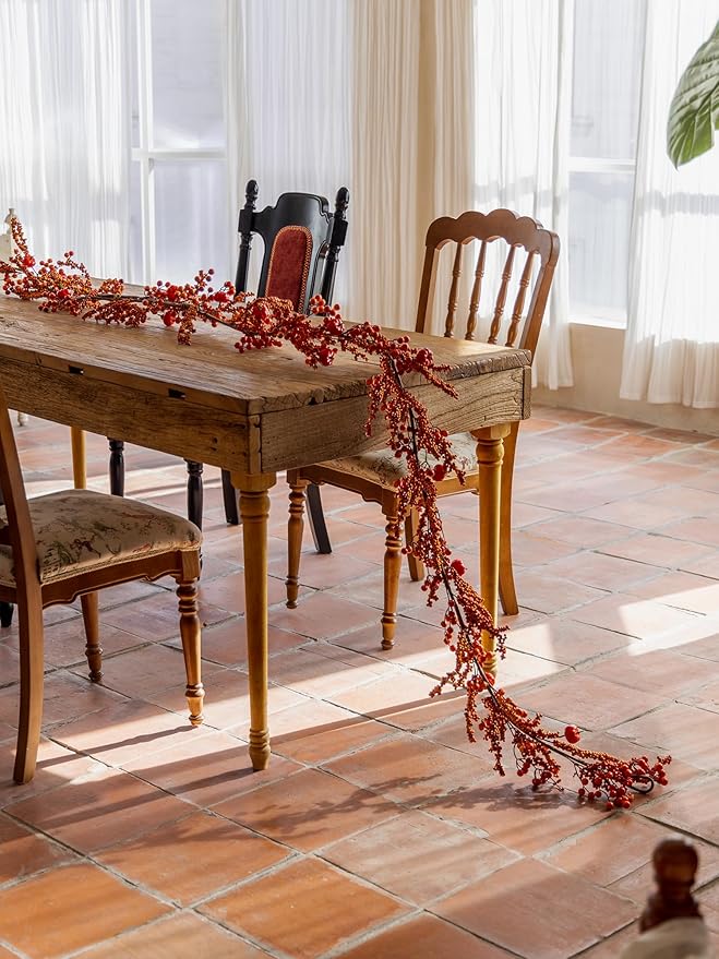 MISSPIN 6FT Pumpkin Berry Garland, Halloween Garland Fall Maple Leaf Artificial Hanging Autumn Vine Leaf Fall Decor Black Maple Fall Leaf Christmas Thanksgiving Halloween Home Decor-Ruum Studio Home