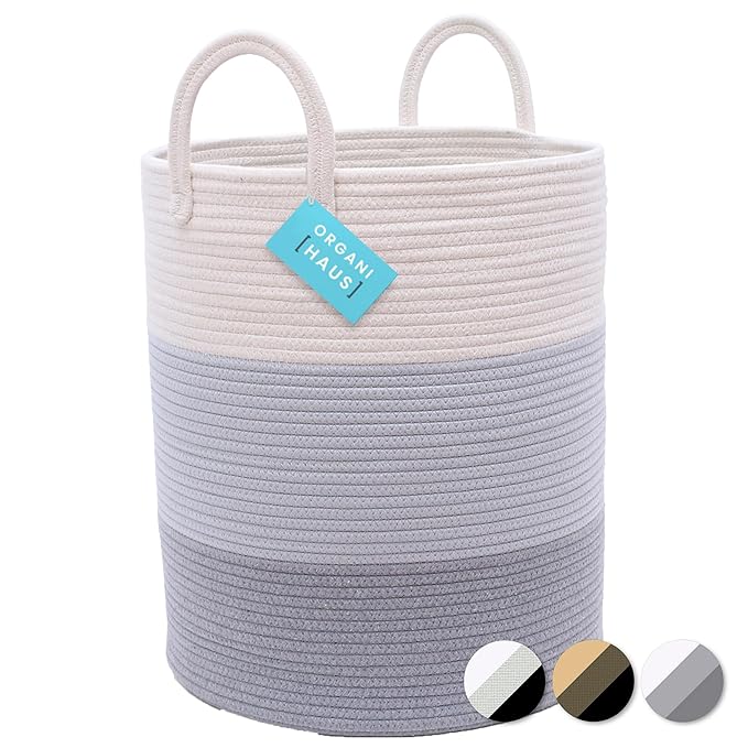 OrganiHaus Gray Nursery Laundry Basket 15x18 | Farmhouse Hamper Basket | Extra Large Storage Basket | Blanket Basket for Living Room | Baby Laundry Hamper | Toy Basket for Kids | Soft Pillow Basket-Ruum Studio Home