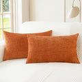 CaliTime Fall Throw Pillow Covers Decorative 16 X 26 Inches Pack of 2 Cozy Chenille Cushion Cases for Couch Sofa Bed Living Room Home Burnt Orange-Ruum Studio Home