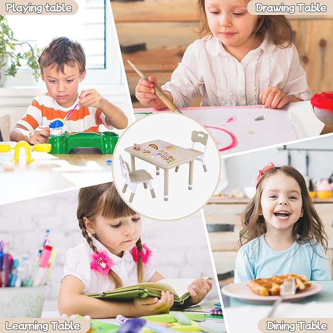 Toddler Table and Chair Set, Height Adjustable-Upgrade Kids Table and 2 Chairs for Ages 3-8, Multi-Activity Toddler Play Table with Graffiti Desktop for Home/Daycare/Classroom-Ruum Studio Home