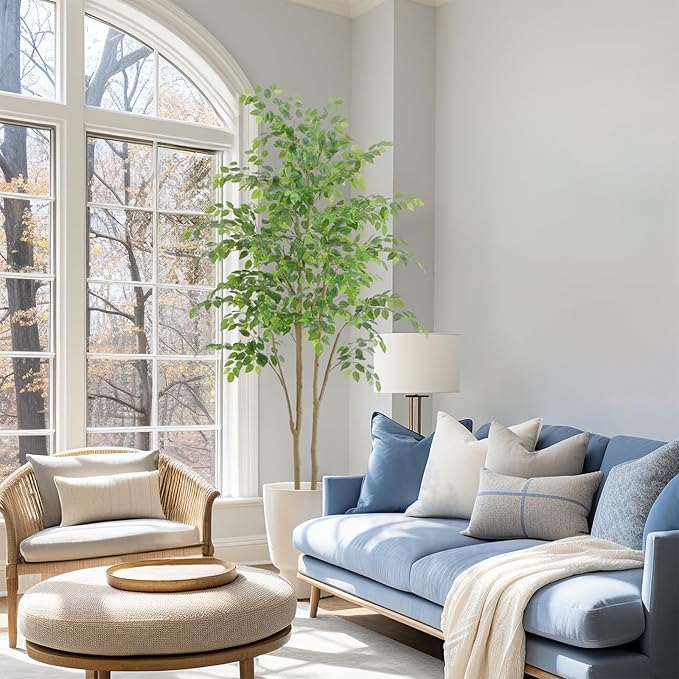 Tall UV Resistant Ficus Tree Artificial，7ft(84in) Realistic Texture Potted Faux Ficus Tree， Fake Trees Indoor Outdoor for Home Office Living Room Bedroom Foyer Porch Decor.-Ruum Studio Home