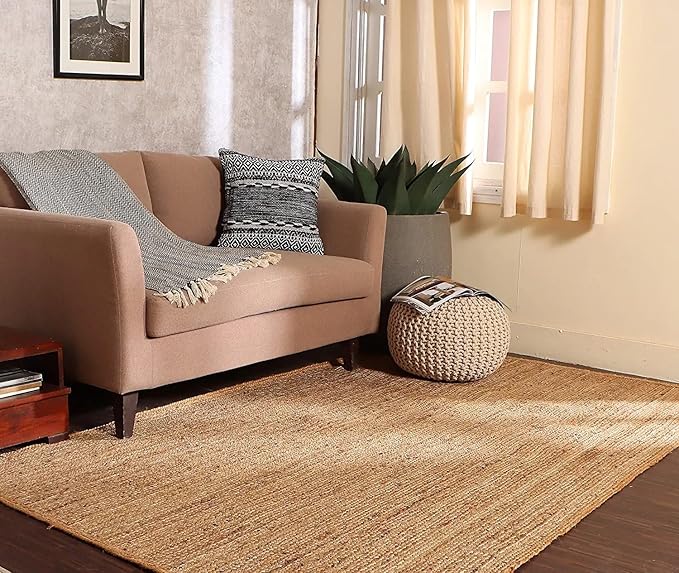 REDEARTH Round Pouf Ottoman - Cable Knitted Boho Poof - Home Décor Cord Pouffe Handmade Circular Footrest for Living Room - Bedroom - Kids Bedroom - 100% Cotton Pouf (19.5"x19.5"x14") - Natural-Ruum Studio Home