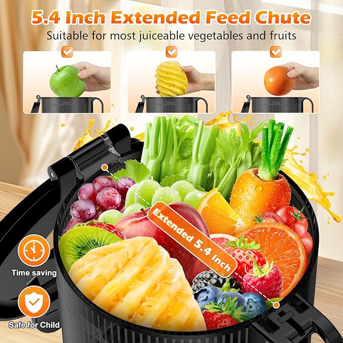 Juicer Machines with 5.4" Large Feed Chute, 400W Cold Press Juicer for Whole Vegetables and Fruits, Slow Masticating juicer Easy to Clean Juice Extractor Machine High Juice Yield(Titanium Gray)-Ruum Studio Home