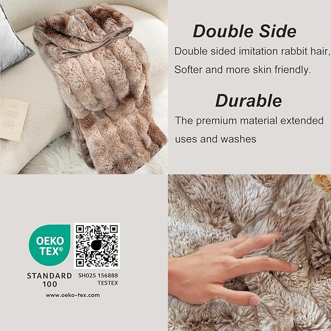 Bcareself Faux Fur Blanket Two Sided Ultra Soft Fluffy Reversible Fuzzy Throw Blanket for Women Men Double Sided Ombre Faux Luxe Faux Fur Thick Minky Blanket for Couch Bed-Ruum Studio Home