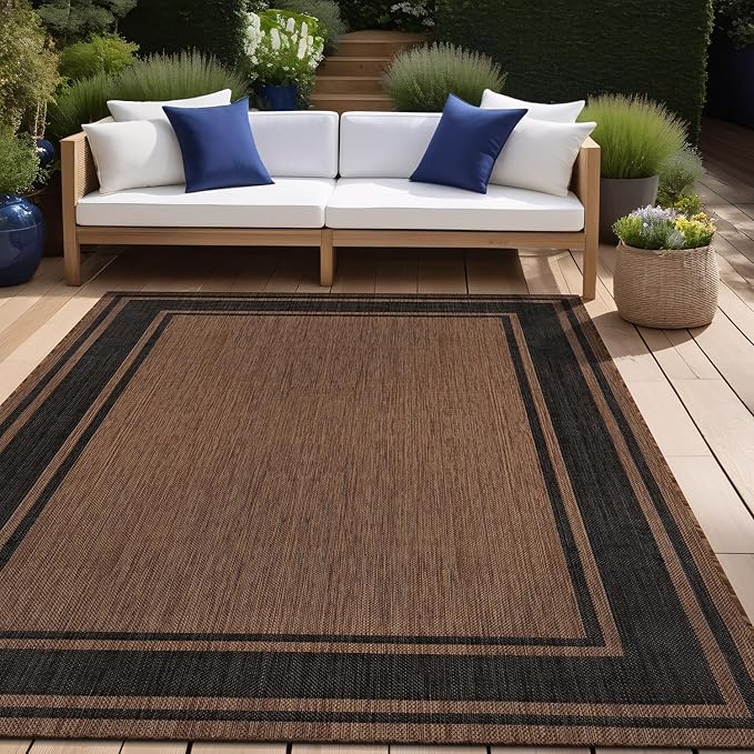 Beverly Rug Large Outdoor Rug 10x14 Modern Bordered Area Rugs for Indoor and Outdoor Patio Deck Porch Garden Waterproof Weather Sun Resistant Washable Outside Carpet (10 x 14 Gold)-Ruum Studio Home