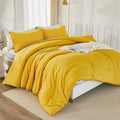 Litanika Mustard Yellow Comforter Set Queen Size, 3 Pieces Lightweight Solid Bedding Comforter Set, All Season Fluffy Bed Set (90x90In Comforter & 2 Pillowcases)-Ruum Studio Home