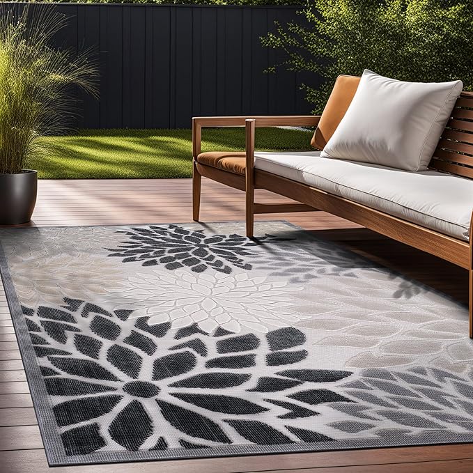 Beverly Rug Outdoor Rug 9x12 Large Modern Floral Tropical Area Rugs for Indoor and Outdoor Patio Easy to Clean Non Shedding Living Room Porch Garden Washable Outside Carpet (9 x 12 Beige)-Ruum Studio Home
