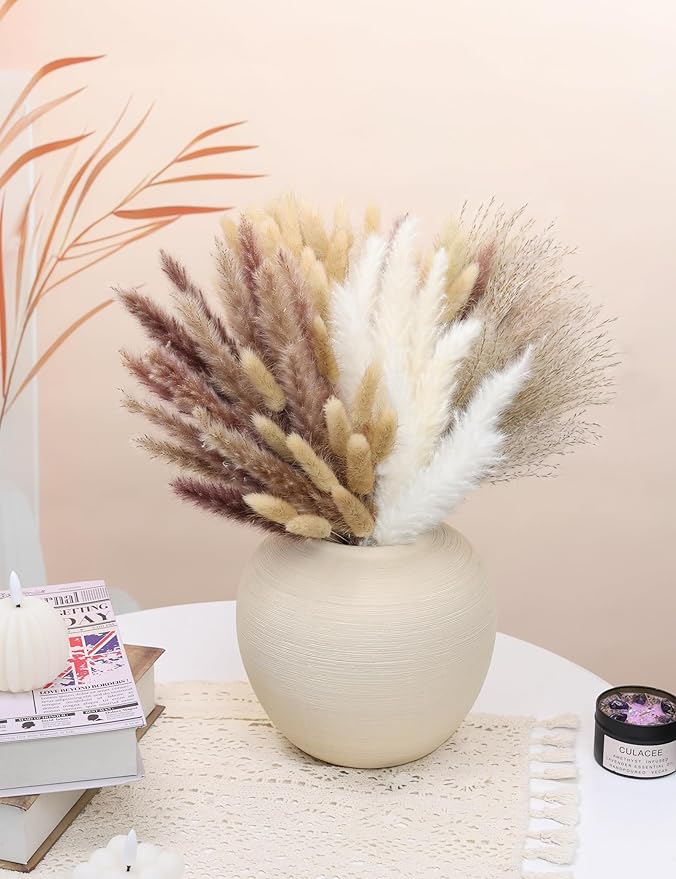xin's convey 110pcs Dried Pampas Grass Decoration, Dried Flower Bouquet in Vase, Reed Grass Bouquet for Boho Floral Home, Wedding Party Centerpiece, Rustic Farmhouse Decoration.(Brown)-Ruum Studio Home
