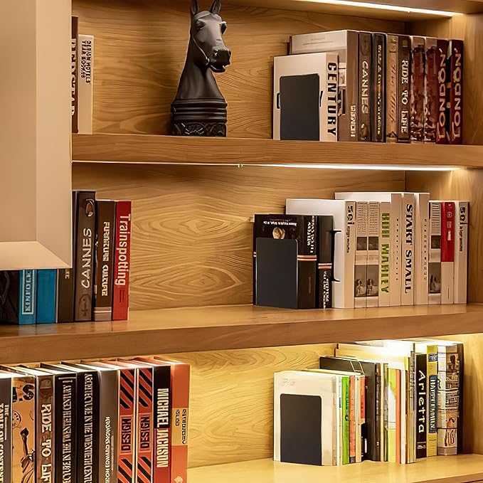 VONDERSO Metal Bookends Black, 2 Pairs Decorative Metal Book End Supports for Shelves Gauge Metal Book Divider Stopper Holders with Non-Slip Anti-Scratch Rubber Pads-Ruum Studio Home