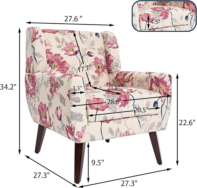 UIXE Floral Accent Chair, Modern Upholstered Armchair in Fabric for Living Room, Comfy Club Arm Chairs Single Sofa Button Tufted Bedroom Reading Seat - Pattern White, Set of 2-Ruum Studio Home