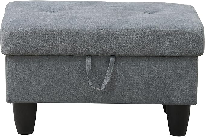 Ottoman Rectangular Storage Ottoman Bench, Flannel Footrest Stool Footstool with Lid for Living Room, Bedroom, Entryway, Dark Gray, 28.5"x19"x17.5"-Ruum Studio Home