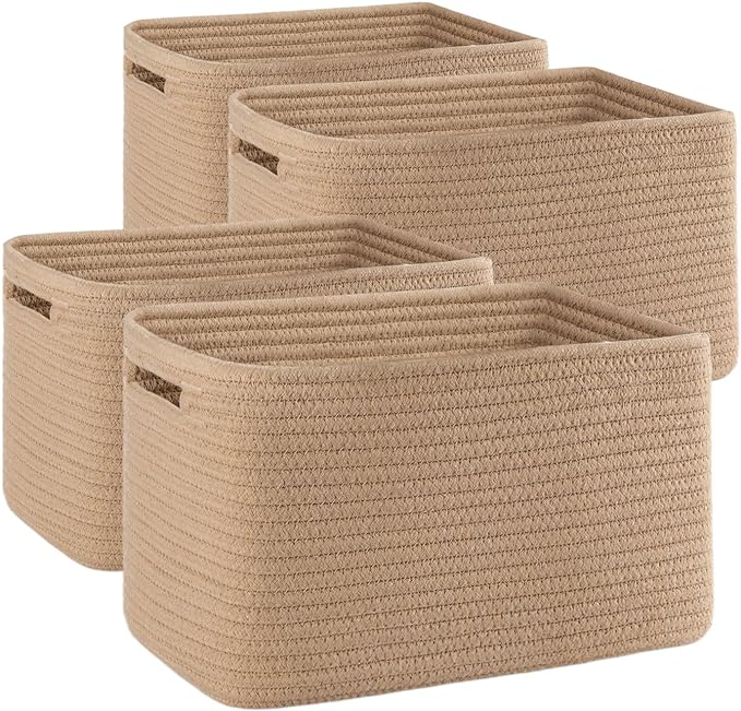 4 Pack Storage Baskets for Organizing, Woven Baskets for Shelves - Perfect for Toys, Books, Towels, and Clothes, Durable Gift Basket Bins Toy Storage, 12.7''L x9''W x7.8''H, Jute-Ruum Studio Home