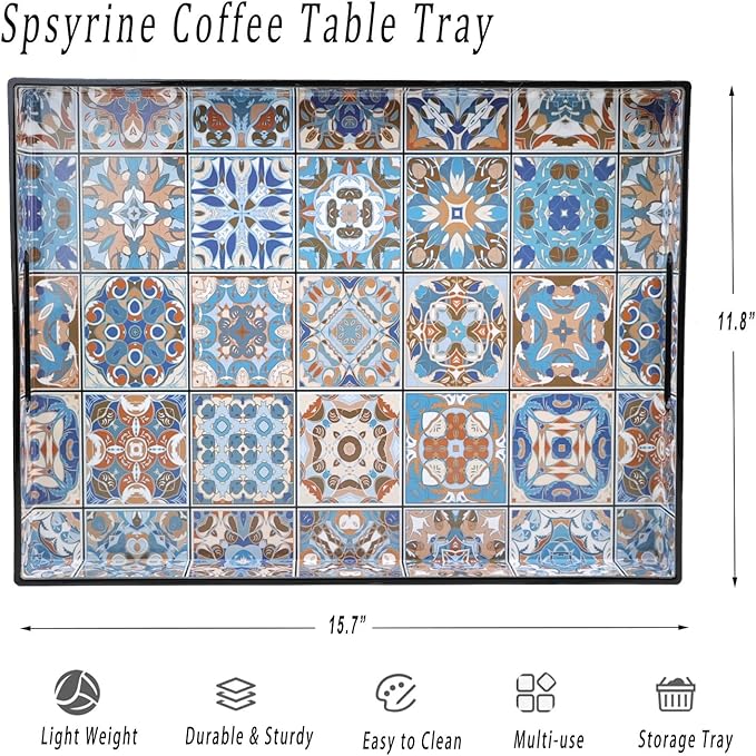 Spsyrine Serving Tray with Handles, Plastic Decorative Tray for Coffee Table, Living Room, Home Decor,Boho-Ruum Studio Home