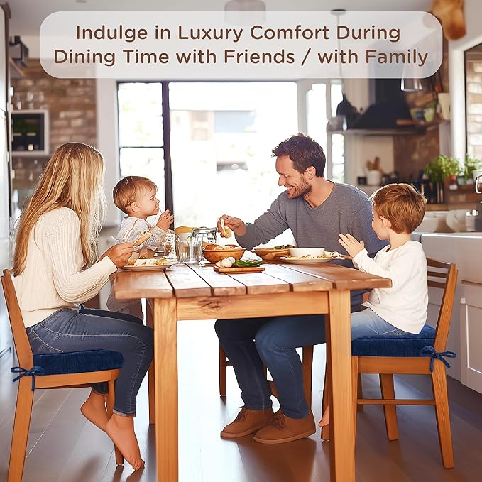Codi Thick Kitchen Chair Cushions, Chair Pads for Indoor Dining Room 4 Pack - Washable, Non-Slip 3-Layer Seat Cushion with Ties, 16.5"x16.5"x 3.5", Set of 4, Navy-Ruum Studio Home