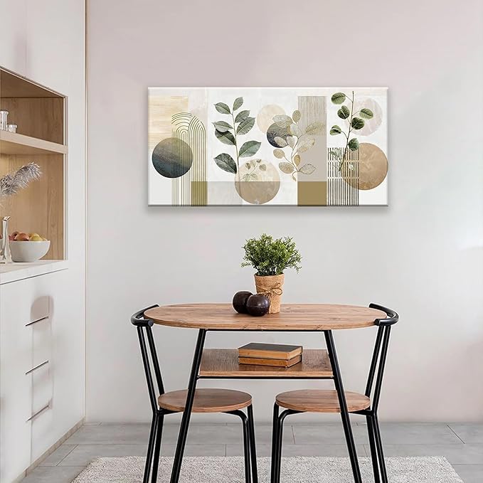 TAIJXAGSG Green Boho Wall Art Minimalist Canvas Wall Art Decor Geometric Line Leaf Beige Green Wall Art Canvas Artwork Print Paintings Abstract Art Botanical Boho Room Office Home Wall Decor 20"X 40"-Ruum Studio Home