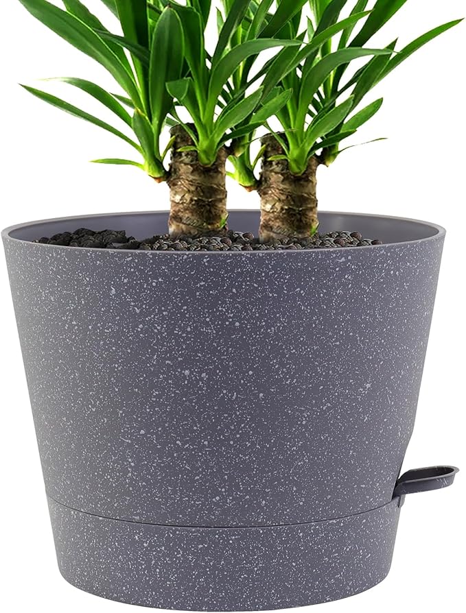Self Watering Pots for Indoor Plants,12 inch Planters with Drainage Holes Plastic Flower Pots with Deep Reservoir, Grey Speckles-Ruum Studio Home
