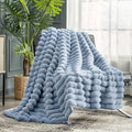 Cozy Bliss Faux Fur Throw Blanket for Couch, Cozy Warm Plush Striped Blanket for Sofa Bedroom Living Room,50 * 60 Inches Light Blue-Ruum Studio Home