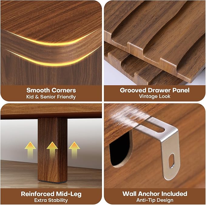 BECHAEO Mid Century Modern Console Table with Drawers, 51" Large 2-Tier Narrow Console Table with Storage Shelf, Sofa Station Behind The Couch, Accent Tables for Entryway, Hallway, Rustic Brown-Ruum Studio Home