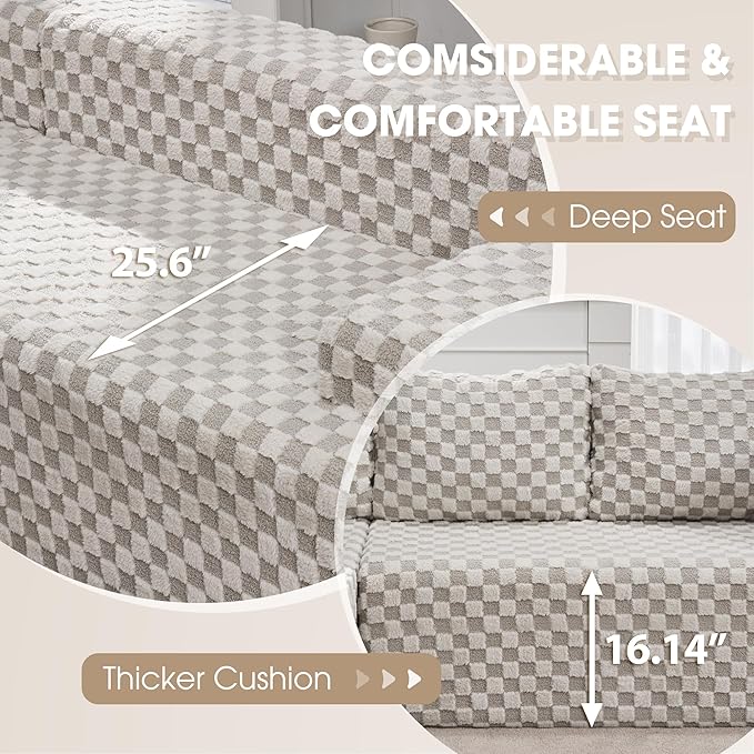 Hobestluk 96“ Modular Sectional Sofa Couches L-Shape Couch 3 Seat Modular Sofa Sectional Couches for Living Room, Cloud Couch with Oversized Chaise (Greygreen, Checked (Left Facing Chaise))-Ruum Studio Home