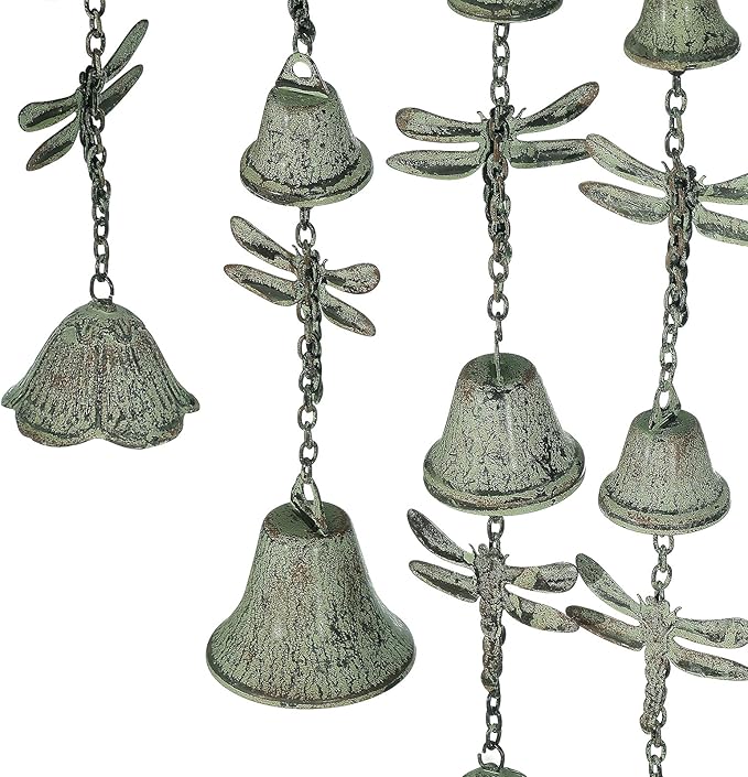 Dragonfly Wind Chimes for Outside, Large Strung Verdigris Windchimes with Wrought Iron Bell for Garden, Patio, Porch Outdoor Decor, Memorial Sympathy-Ruum Studio Home
