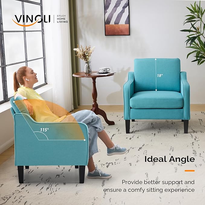 VINGLI Accent Chairs Set of 2 Living Room Chairs Teal Blue Reading Chair for Bedroom Scooped Arm Chair Mid Century Modern Accent Chairs Upholstered Comfy Chair for Apartment, Waiting Room-Ruum Studio Home