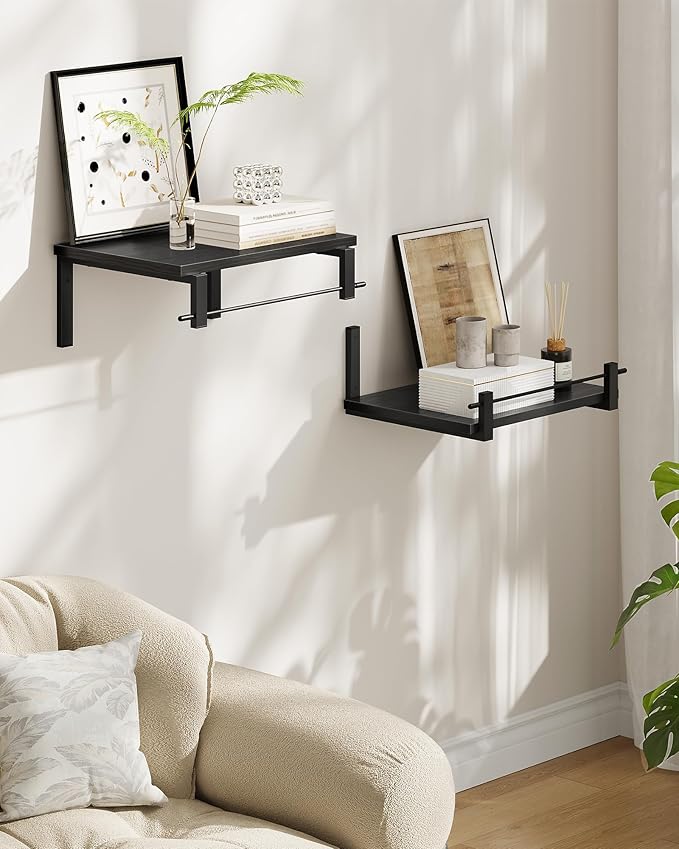 Deep Floating Shelves for Wall, 12 inch Wall Mounted Shelves Set of 2, Wide Floating Shelves for Living Room, Bedroom, Study, Bathroom, Black TBJ02P2BB-Ruum Studio Home