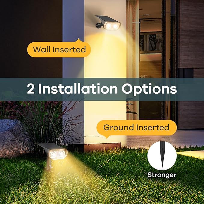 Linkind Solar Lights Outdoor Waterproof IP67, StarRay Dusk-to-Dawn Outdoor Solar Lights, 3 Lighting Modes Solar Spot Lights Outdoor for Garden, Yard, Landscape (Warm White, 2 Pack)-Ruum Studio Home