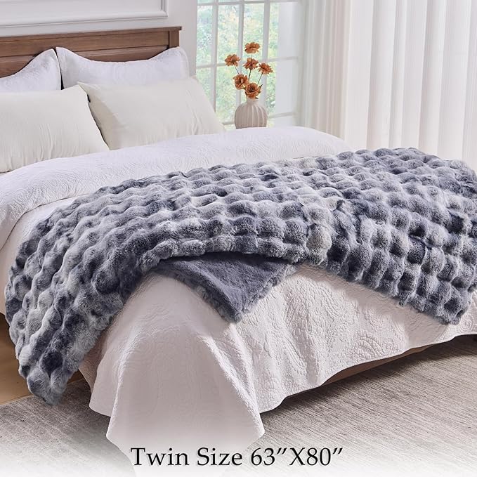 BENVWE Fluffy Faux Fur Throw Blanket for Couch - Soft, Plush, Thick, Cozy, Fuzzy Luxury Minky Bubble Blanket for Home Living Room Decor, Gifts for Women, Tie-dye Light Grey, 63" x 80", 1100GSM-Ruum Studio Home