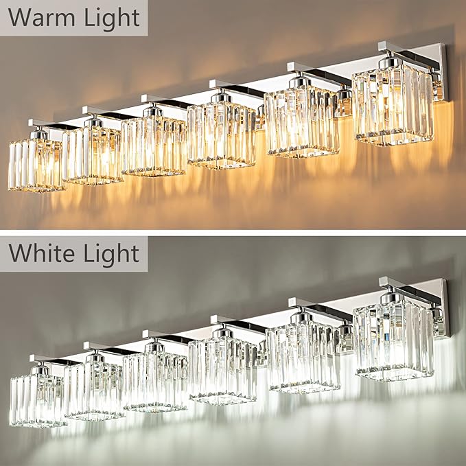 Modern 6-Light Chrome Crystal Bathroom Vanity Light Fixtures-Ruum Studio Home