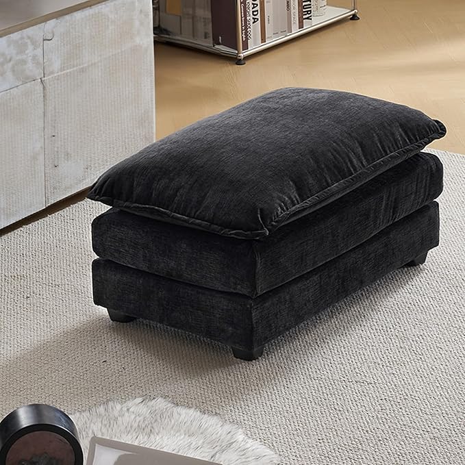Karl home Modular Ottoman for Sectional Sofa, Chenille Comfy Upholstered Furniture for Living Room, Apartment, Studio, Office, (Ottoman, Black)-Ruum Studio Home