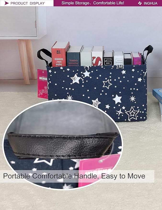 Rectangular Storage Basket Fabric Organizer Bin for Toys,Books,Clothes,Gifts,Pets-Perfect for Home,Office,Nursery,Dorm,Shelf(Rec-Blue star )-Ruum Studio Home