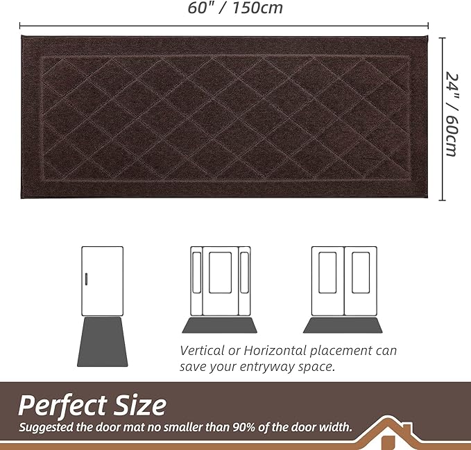 BEQHAUSE Dirt Trapper Door Mat 24" x 60", Doormat Non-Slip Entryway Rugs Washable, Dog Door Mat Stain Resistant and Absorbent Welcome Floor Mat for Front Back Door, Muddy Wet Shoes & Paws, Brown-Ruum Studio Home