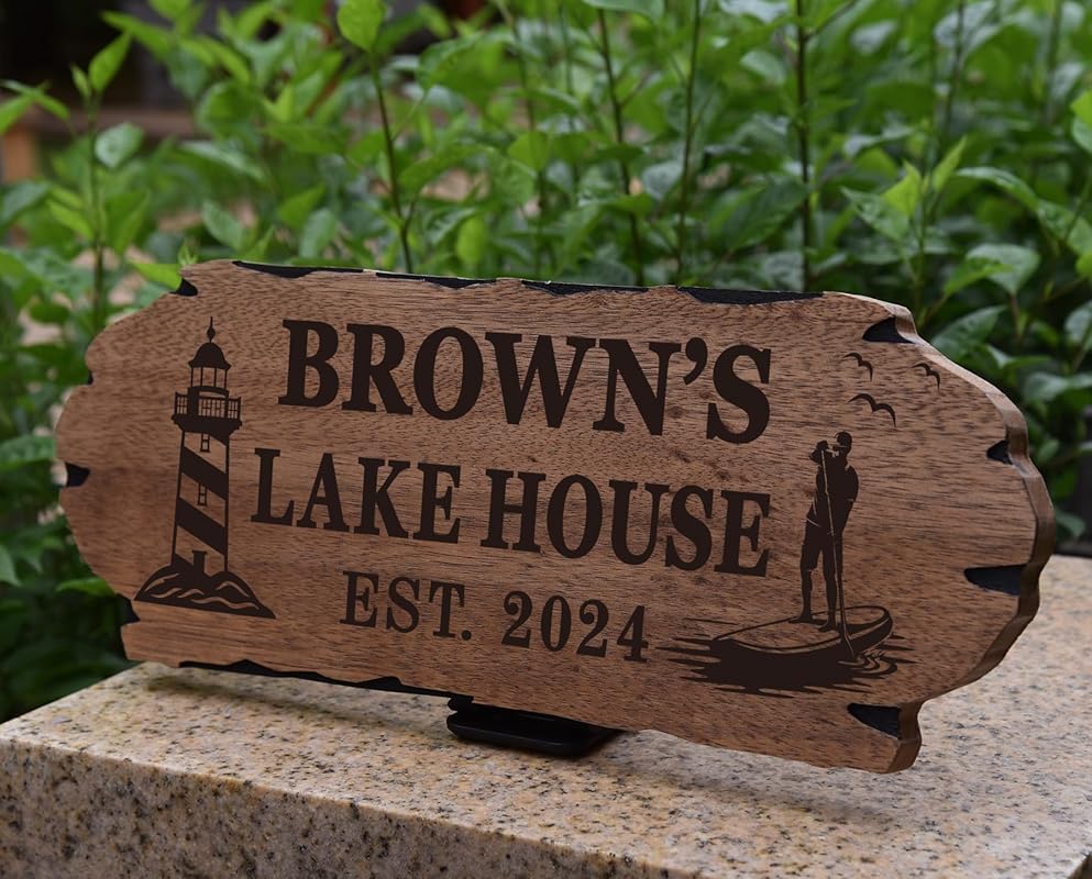 Personalized Cabin Sign - Rustic Wood Welcome Sign for Outdoor, Home Wall Decor,Farmhouse Decor, Custom Backyard Sign,Carved wood sign.3D Carving Wood Sign.-Ruum Studio Home