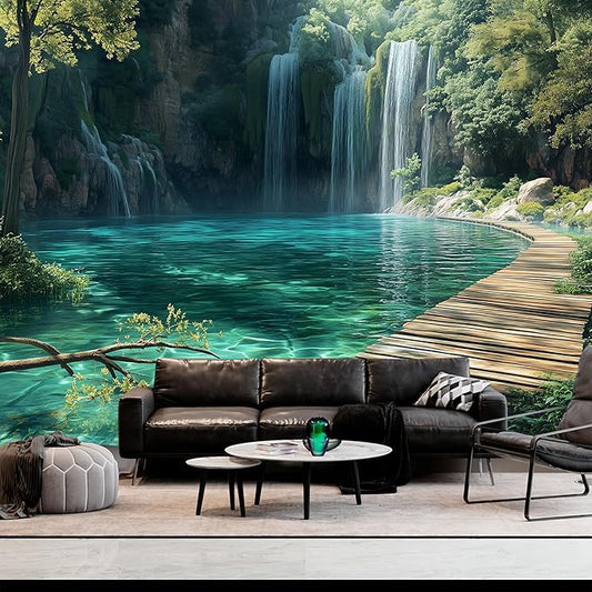 BSFHH Nature Tapestry Forest Tree Sea Cave Wall Hanging, Stream Through Rainforest Landscape Wall Art Tapestry for Bedroom Living room (Waterfall, 79"×59", Unframed)-Ruum Studio Home