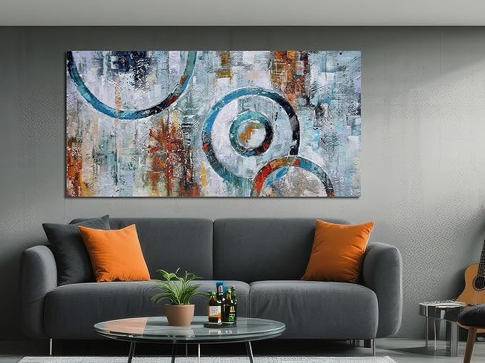 Arjun Abstract Wall Art Geometric Canvas Circle Block Painting Modern Grey Brown Picture, Large Size Simple Artwork Ready to Hang Framed for Bedroom Living Room Bathroom Home Office Wall Décor 40"x20"-Ruum Studio Home