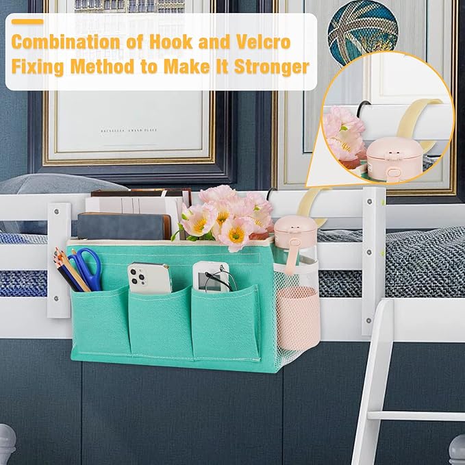 Bedside Caddy Bedside Organizer Bedside Storage Caddy with Fixed Straps and Water Bottle Holder for Home College Dorm Bunk Bed Hospital Bed Crib Bed Rails (2pcs Green)-Ruum Studio Home
