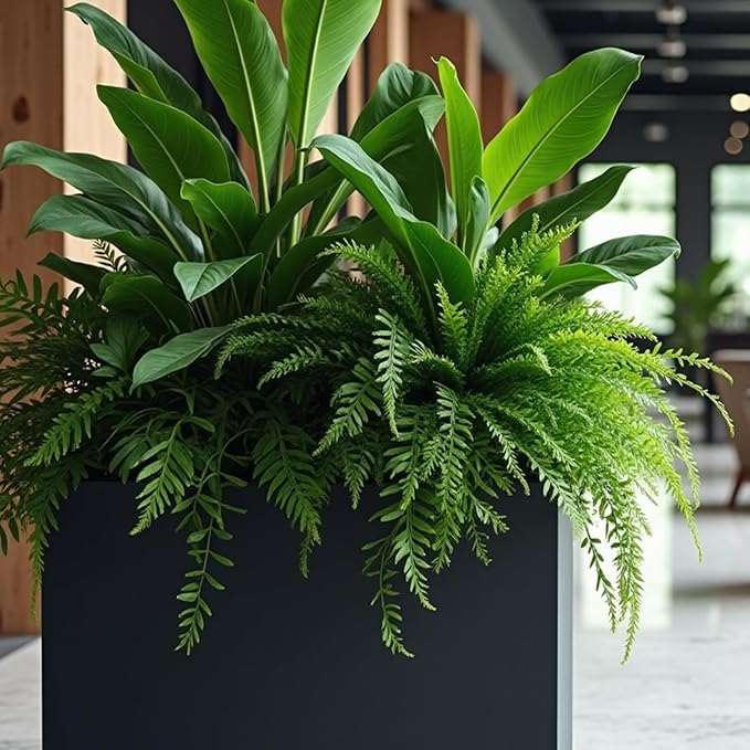 KOL Galvanized Steel Planter Box, with Insert Tray Drainage Holes, Rectangular Black Powder Coated Metal Planter, Outdoor Use, Heavy Duty Modern Flower Pot (Black, 36" H x 11" W x 32" L)-Ruum Studio Home