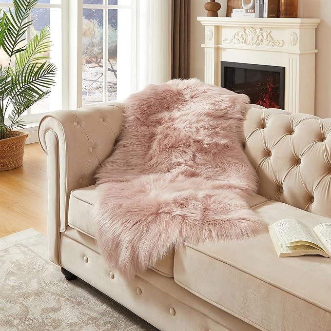 AMTOVO Faux Fur Rug, Pink Area Rug, Fluffy Sheepskin Rug, Fuzzy Ultra Soft 2 x 4 ft Shag Rugs for Bedroom Sofa Throw Cushion Room Decor, Sheepskin-Ruum Studio Home