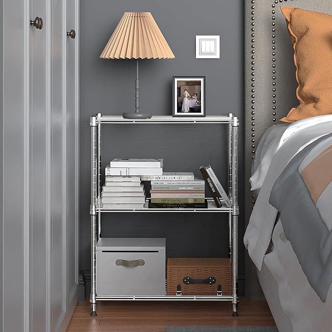 450 lbs Wire Storage Shelving 3-Tier Utility Shelving Unit Steel Organizer Wire Rack for Home,Kitchen,Office,Chrome(11.8" D x 17.7" W x 26.4" H)-Ruum Studio Home