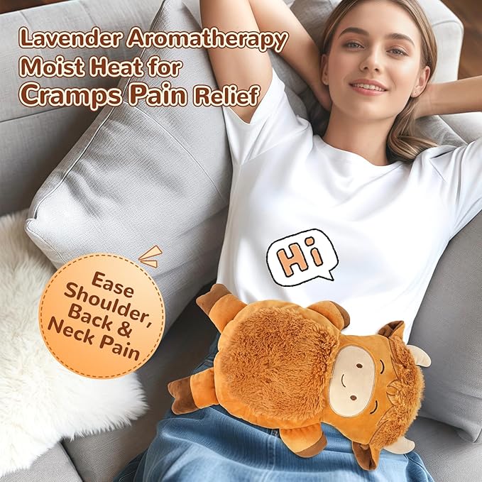 Microwave Heating Pad for Pain Relief, 16" x 11" Microwavable Heating Pads for Cramps, Back Pain, Neck Shoulder, Muscles, Knee, Joints, Natural Heat Pack Moist Heat, Squint Highland Cow-Ruum Studio Home