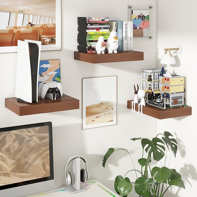 Deep Floating Shelves for Wall | 16 Inch Wide x 12 Inch Deep Floating Shelves Set of 2 | Rustic Walnut Wide Wall Shelves | Bookshelf Laundry Shelf TV Shelf-Ruum Studio Home