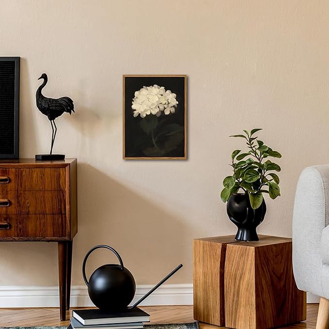 Framed Wall Art for Living Room – Vintage White Hydrangea Oil Painting Canvas Prints, Aesthetic Bedroom Wall Art, Kitchen Decor for Shelves, Bathroom Office Artwork Wall Decor – 8x10in-Ruum Studio Home