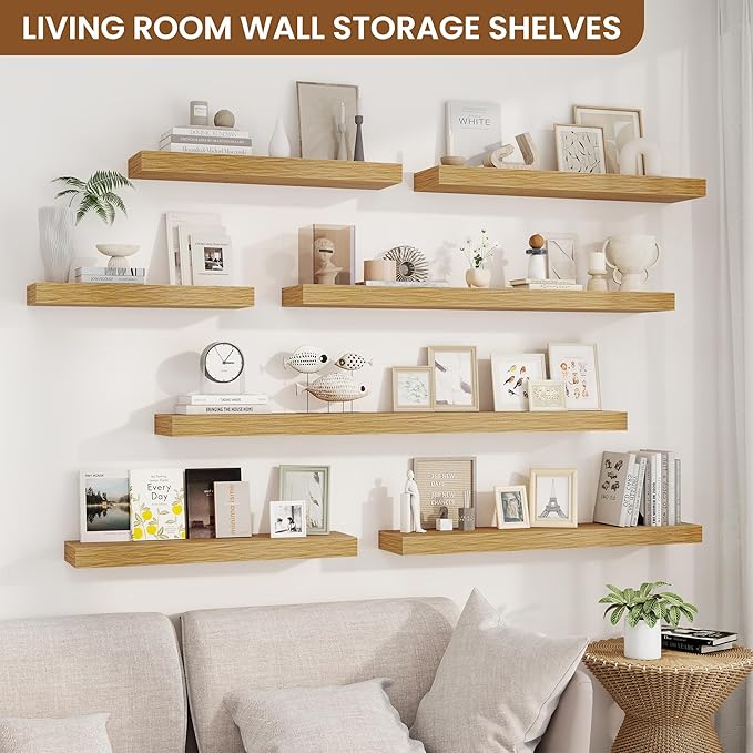 fuqing Floating Shelves for Wall, Bathroom Shelf Wall Mounted for Storage, Shelves with Invisible Bracket for Bedroom, Kitchen, Living Room, Farmhouse Small Book Shelf, 40 Inch Set of 2, Oak-Ruum Studio Home