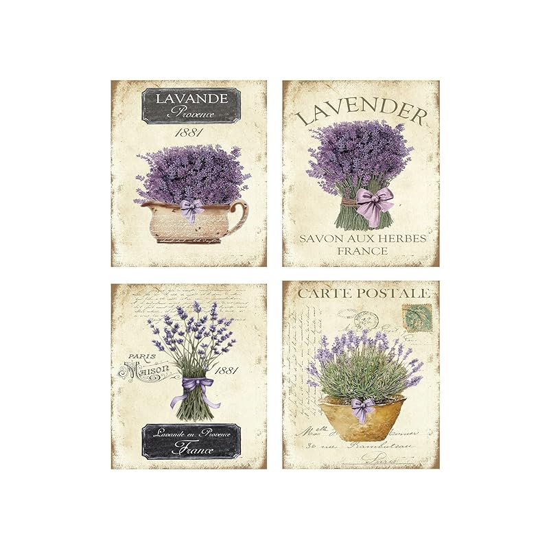 Twisted R Design Wall Art Canvas Prints - 4 Vintage Farmhouse Decor Prints - 8x10 Wrapped Canvas Floral-Themed Pictures - Made in USA Wall Art for Living Room, Bedroom, Office, More - French Lavender-Ruum Studio Home