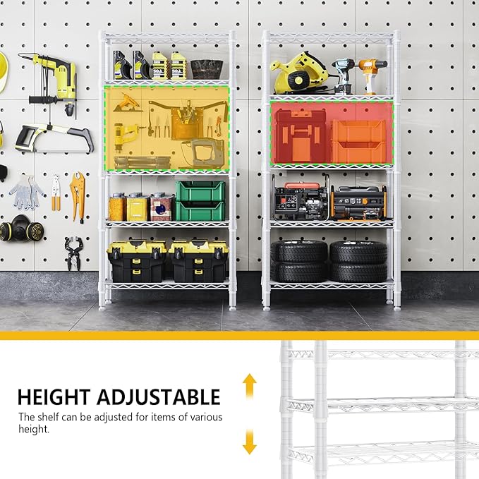 1250 lbs 5 Tier Shelf Metal Storage Shelves Wire Rack Closet Organizers for Garage Kitchen Bathroom Laundry White 11.8" D x 29.5" W x 59.5" H-Ruum Studio Home