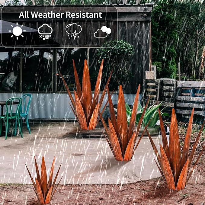 Metal Agave Plants, Tequila Rustic Sculpture, Metal Yard Art, Outdoor Lawn Ornaments Yard Stakes (Rusty- L)-Ruum Studio Home