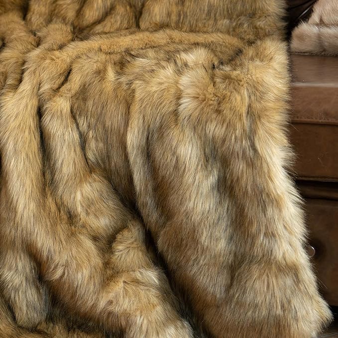 BATTILO HOME Golden Faux Fur Throw Blanket for Couch Sofa, Long Pile Fur Blankets and Throws, Elegant, Fluffy Thick Warm Heavyweight Fur Blanket Reversible to Plush Velvet, 50"x60"-Ruum Studio Home